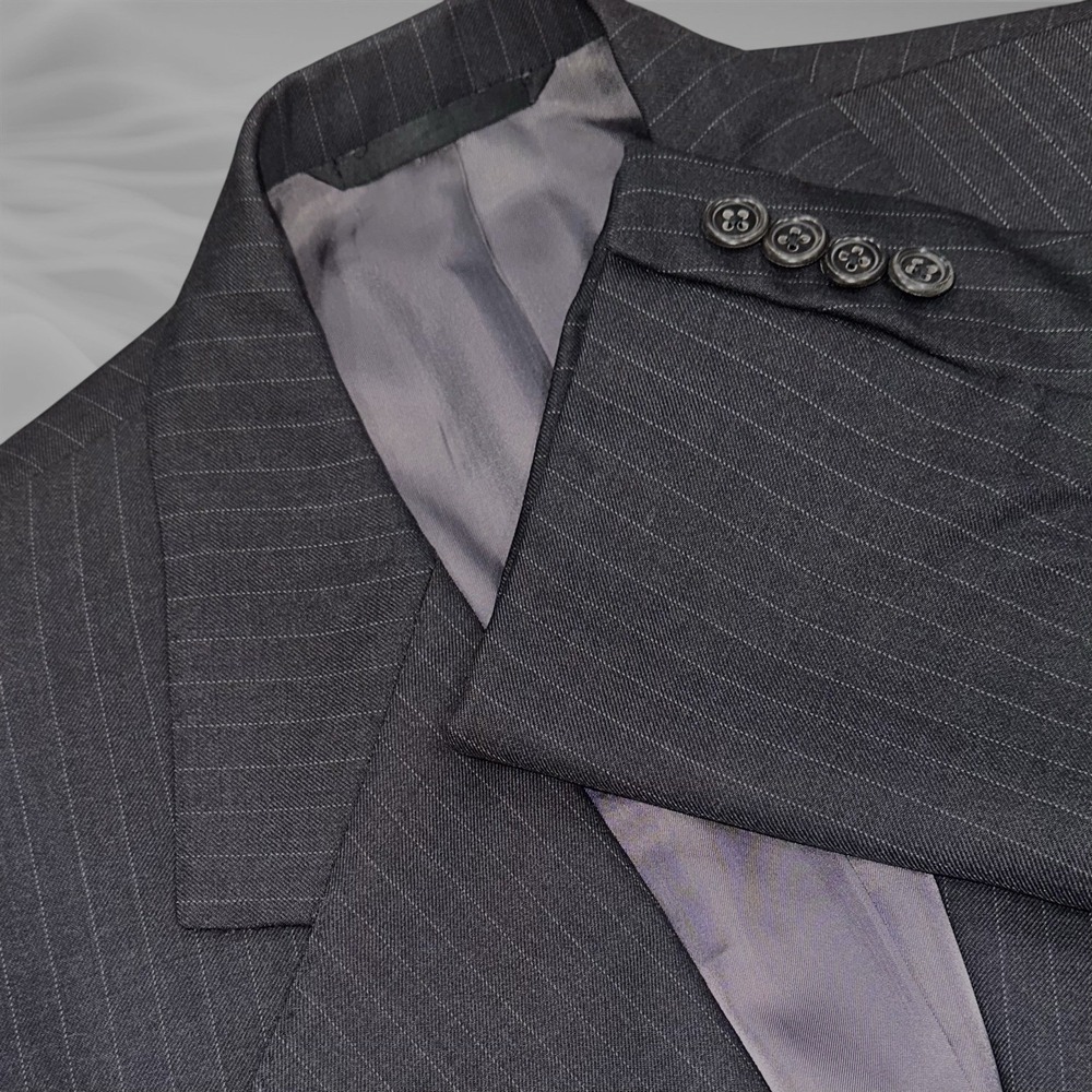 Oxxford Clothes 2 Piece Wool Suit Dark Gray Fine Pinstripe ‎  44L W37X33 Cuffed